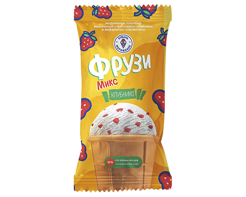Мороженое пломбир ванильный с кусочками клубники "Фрузи"