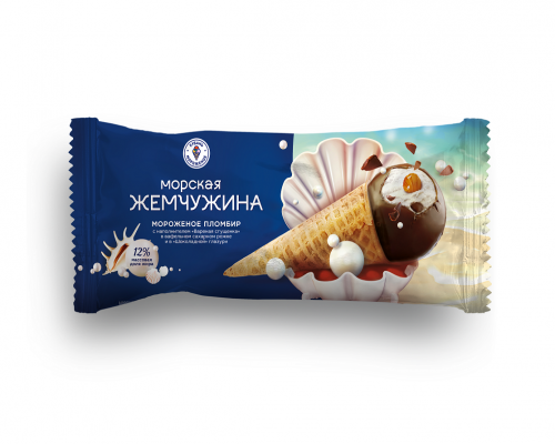 Пломбир  "Морская жемчужина" ванильный с вареным сгущеным молоком(рожок)
